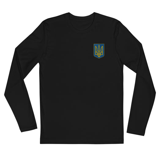 Long Sleeve Fitted Crew Neck Sweatshirt - Embroidered Trident