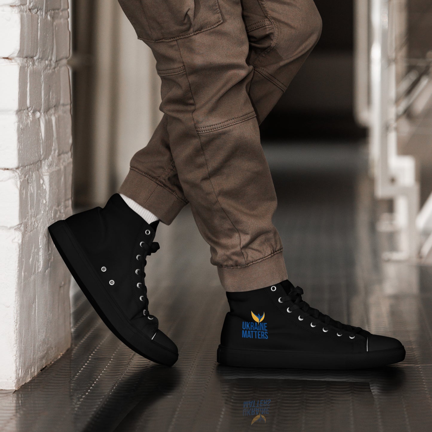 Men’s High Top Black Canvas Shoes - Ukraine Matters Logo