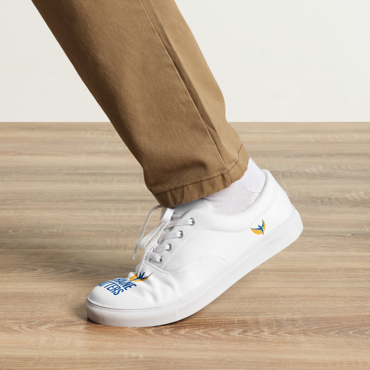 Men’s Lace-up White Canvas Shoes - Ukraine Matters Logo