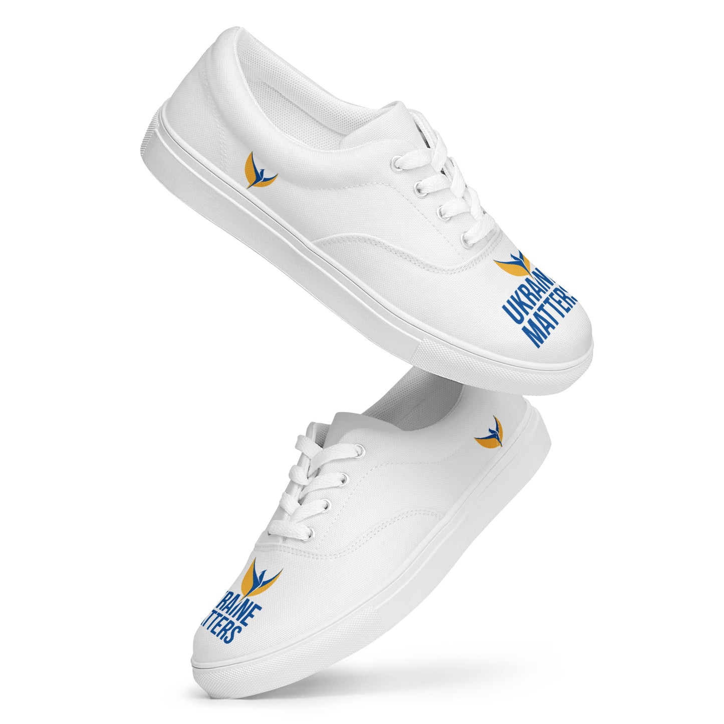 Men’s Lace-up White Canvas Shoes - Ukraine Matters Logo