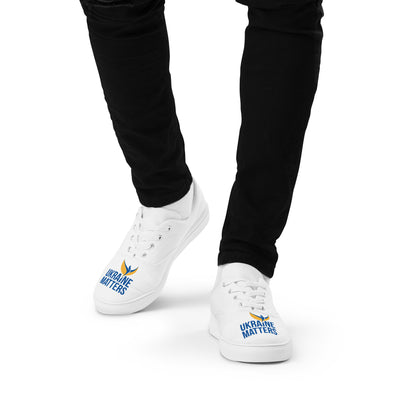 Men’s Lace-up White Canvas Shoes - Ukraine Matters Logo