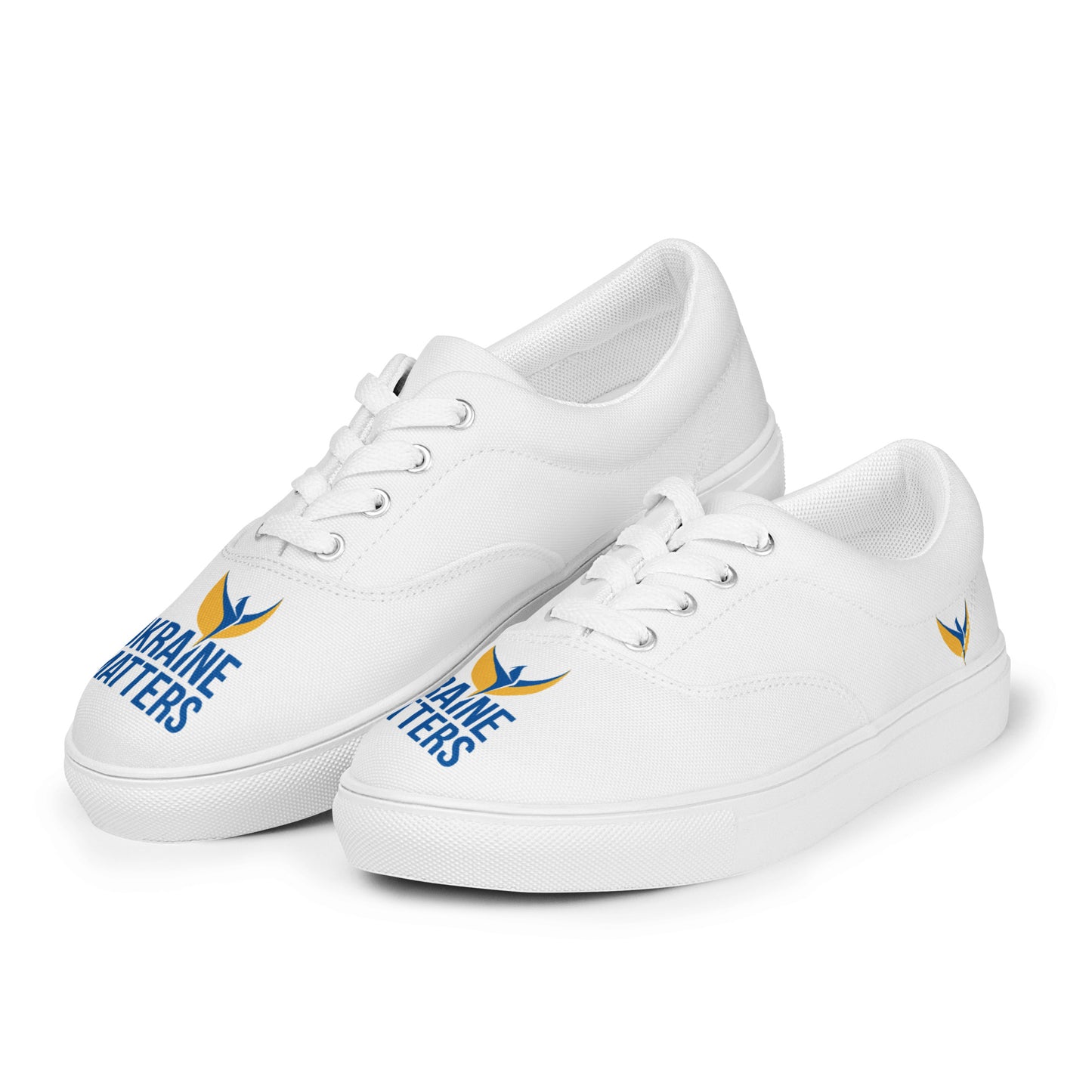 Men’s Lace-up White Canvas Shoes - Ukraine Matters Logo