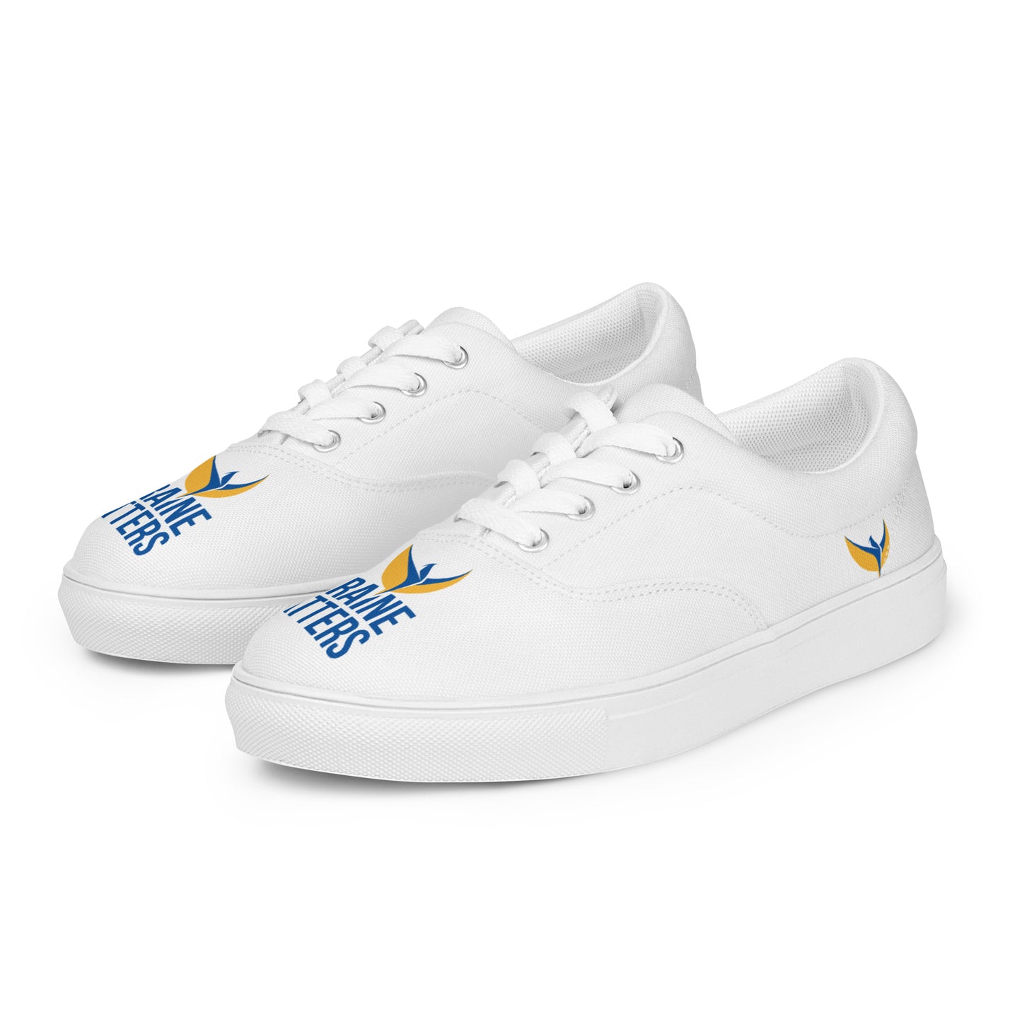 Men’s Lace-up White Canvas Shoes - Ukraine Matters Logo