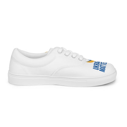 Men’s Lace-up White Canvas Shoes - Ukraine Matters Logo