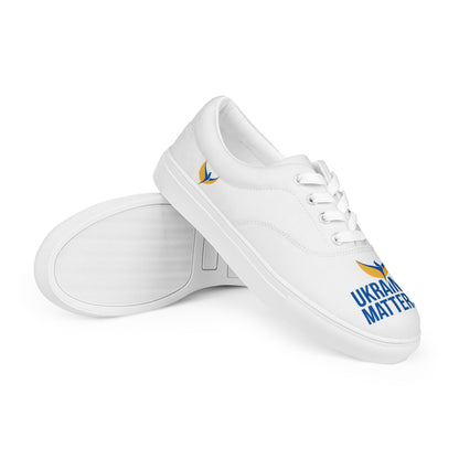 Men’s Lace-up White Canvas Shoes - Ukraine Matters Logo