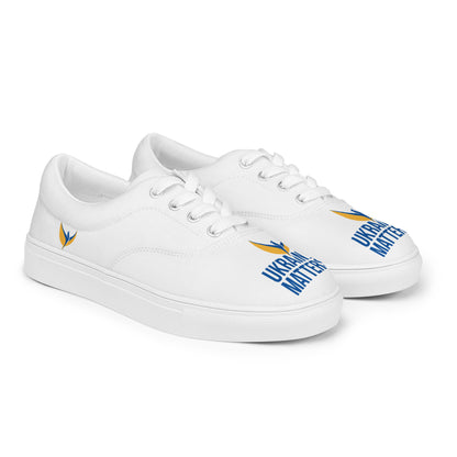 Men’s Lace-up White Canvas Shoes - Ukraine Matters Logo