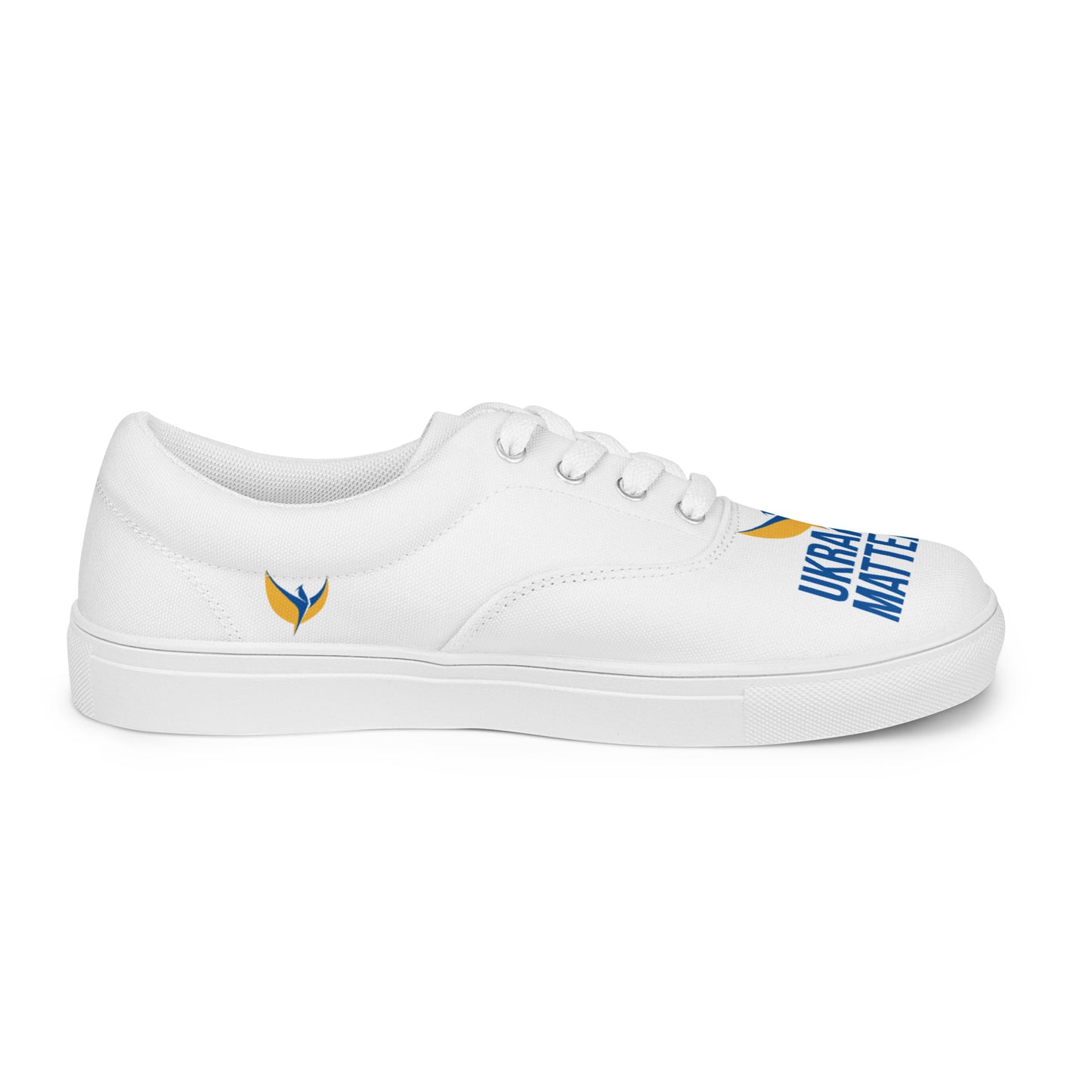 Men’s Lace-up White Canvas Shoes - Ukraine Matters Logo