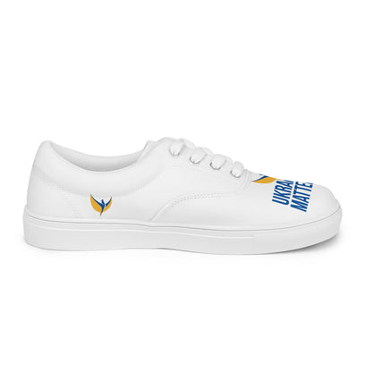 Men’s Lace-up White Canvas Shoes - Ukraine Matters Logo