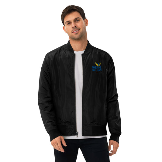 Unisex Premium Recycled Bomber Jacket - Embroidered Ukraine Matters Logo