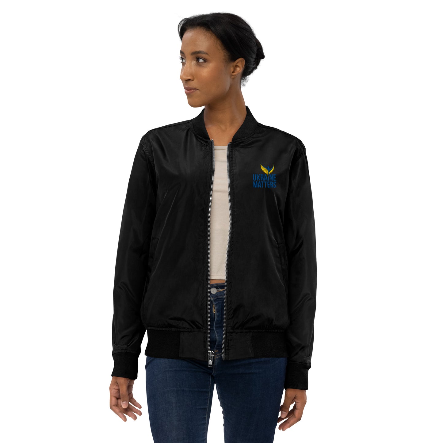 Unisex Premium Recycled Bomber Jacket - Embroidered Ukraine Matters Logo