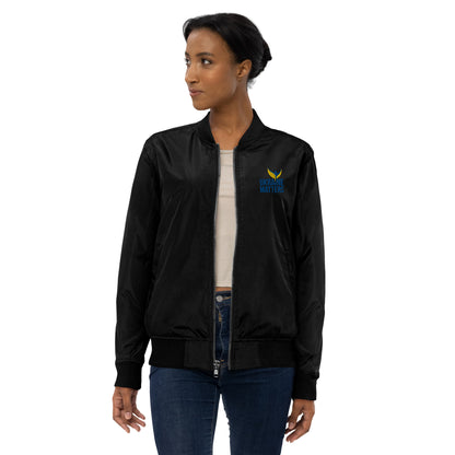 Unisex Premium Recycled Bomber Jacket - Embroidered Ukraine Matters Logo