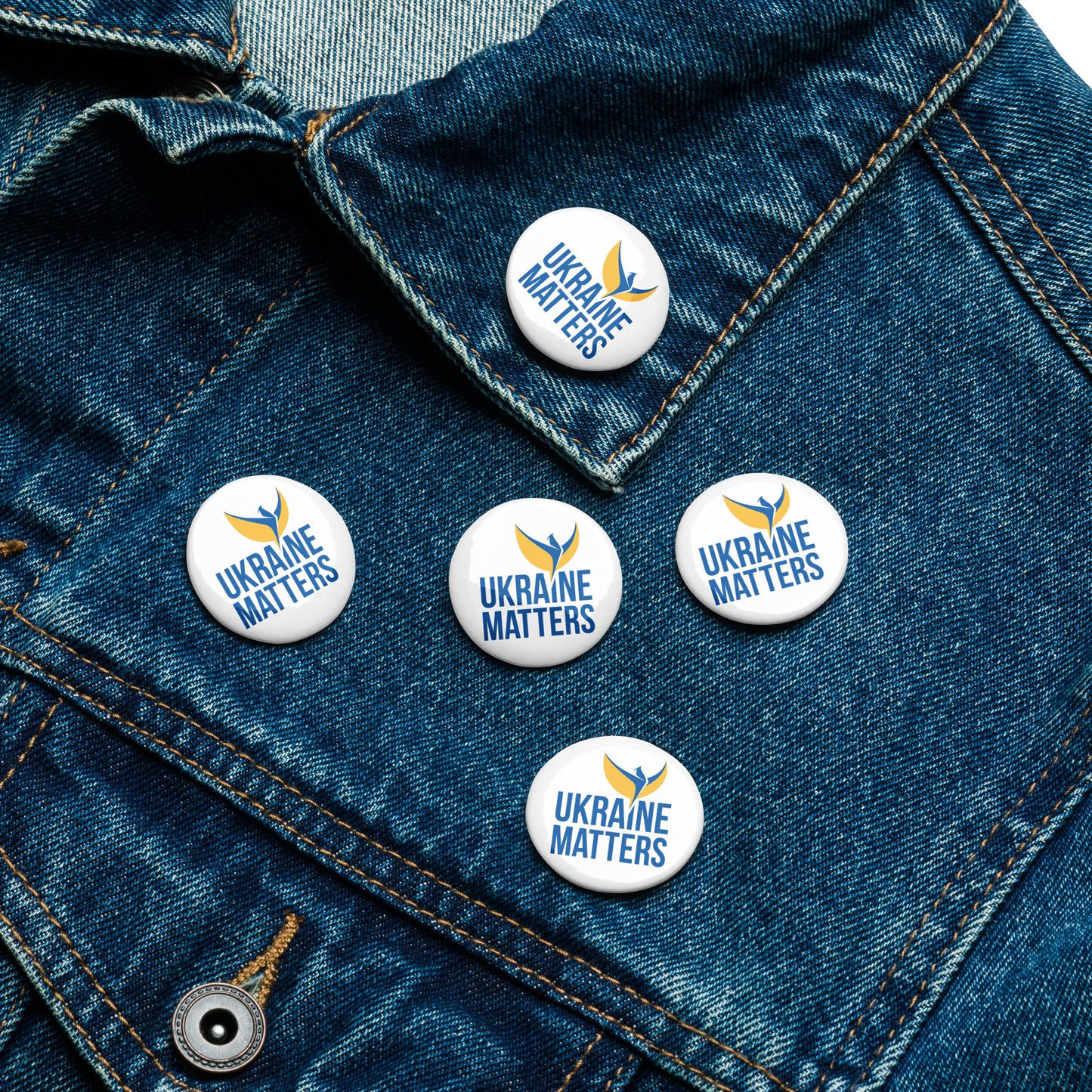 Set of 5 Pin Buttons - Ukraine Matters Logo