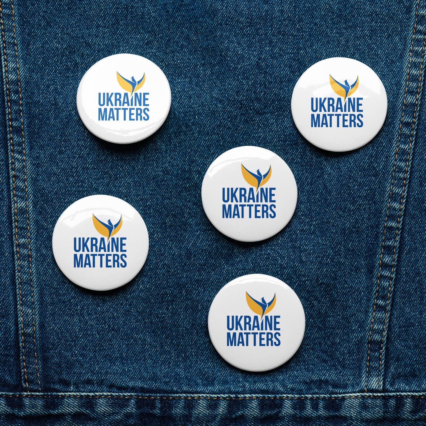 Set of 5 Pin Buttons - Ukraine Matters Logo