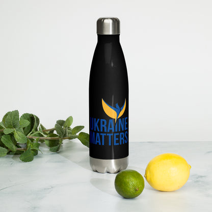 Stainless Steel Water Bottle - Ukraine Matters Logo