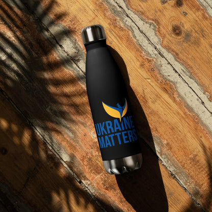 Stainless Steel Water Bottle - Ukraine Matters Logo