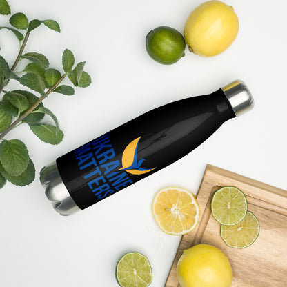 Stainless Steel Water Bottle - Ukraine Matters Logo