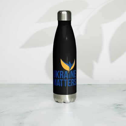 Stainless Steel Water Bottle - Ukraine Matters Logo