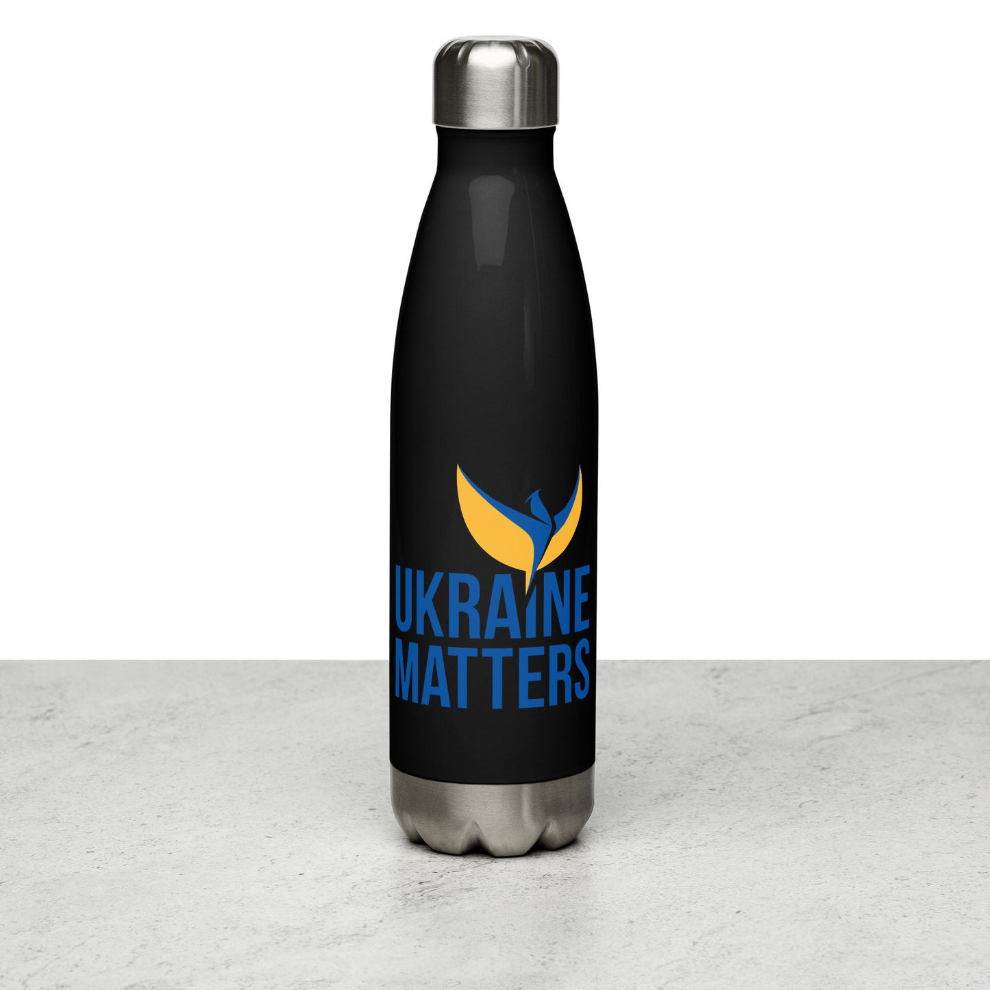 Stainless Steel Water Bottle - Ukraine Matters Logo