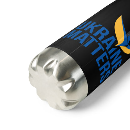 Stainless Steel Water Bottle - Ukraine Matters Logo