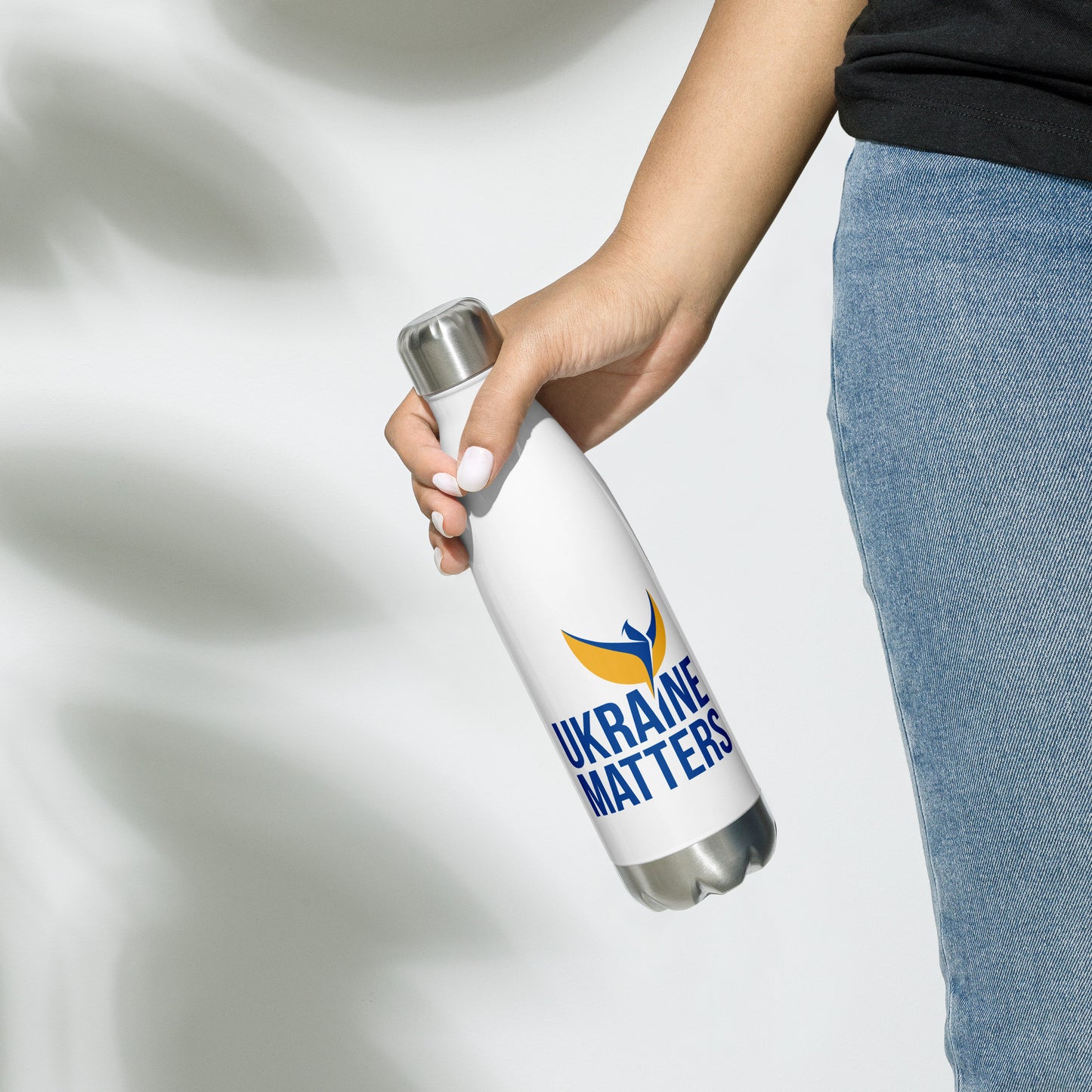 Stainless Steel Water Bottle - Ukraine Matters Logo