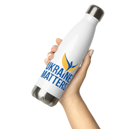 Stainless Steel Water Bottle - Ukraine Matters Logo