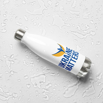 Stainless Steel Water Bottle - Ukraine Matters Logo