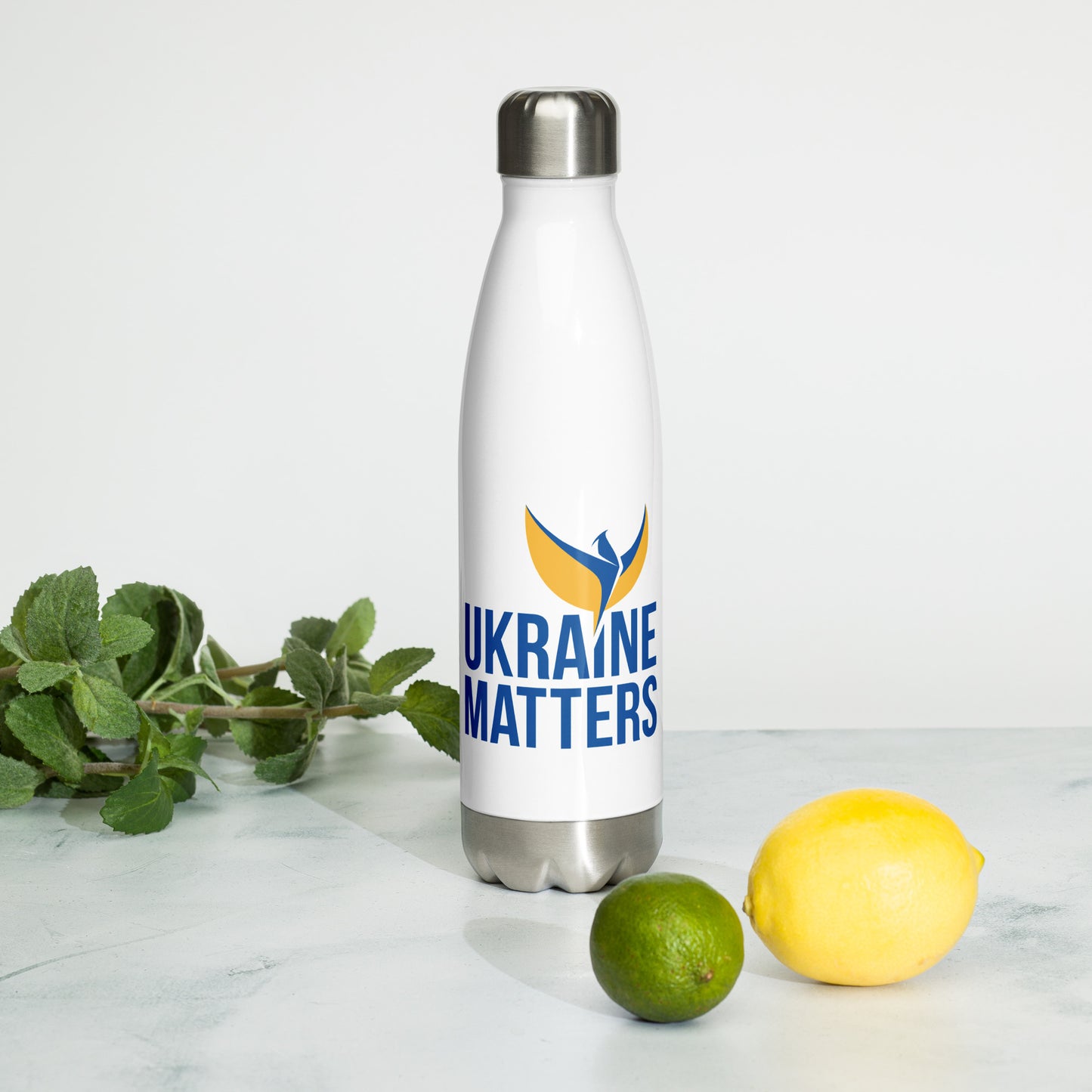 Stainless Steel Water Bottle - Ukraine Matters Logo