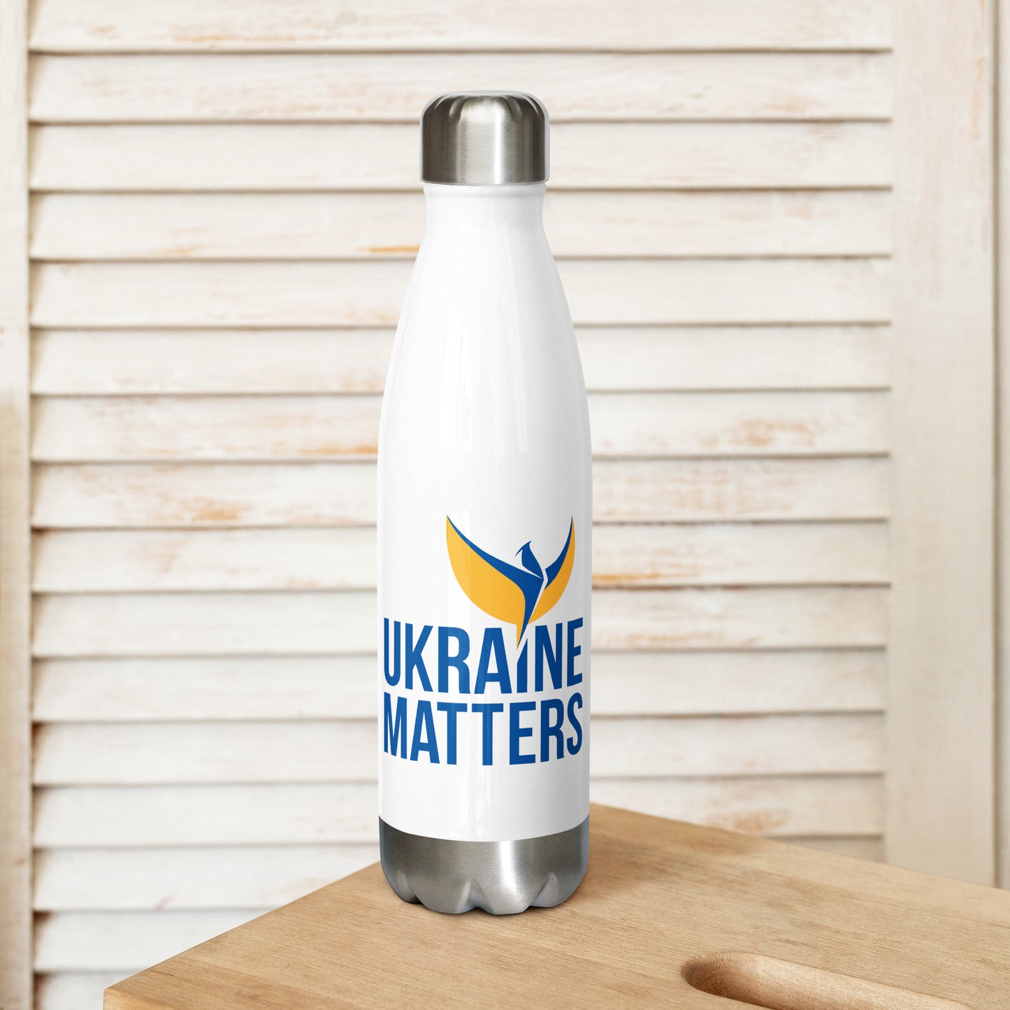 Stainless Steel Water Bottle - Ukraine Matters Logo