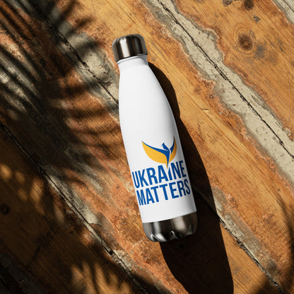 Stainless Steel Water Bottle - Ukraine Matters Logo