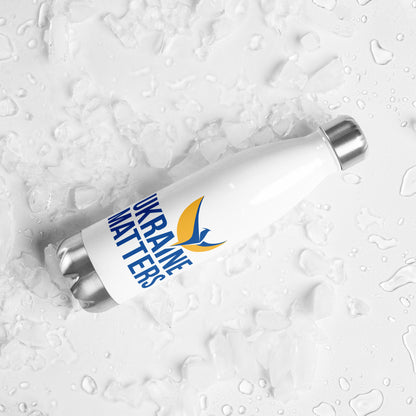 Stainless Steel Water Bottle - Ukraine Matters Logo