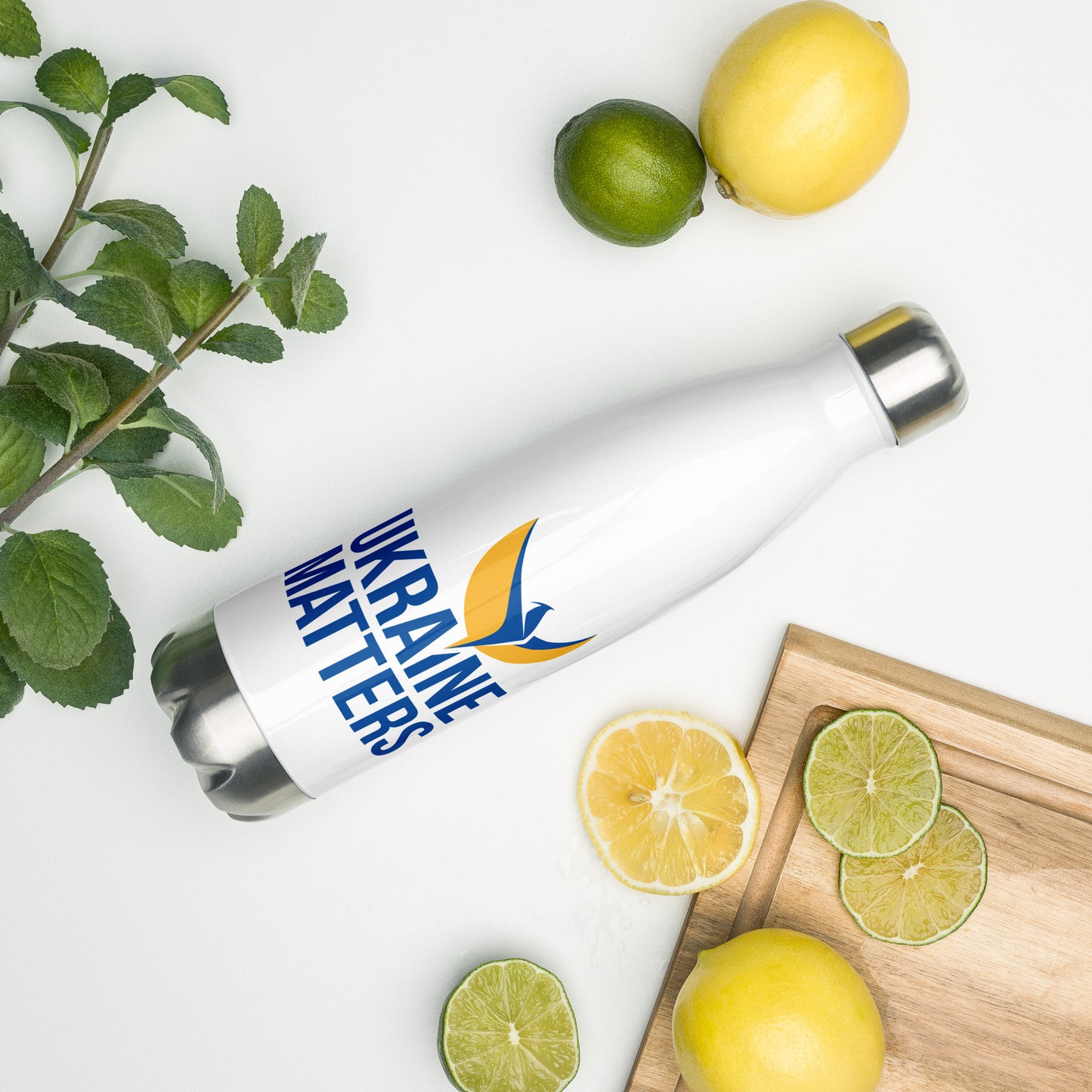 Stainless Steel Water Bottle - Ukraine Matters Logo