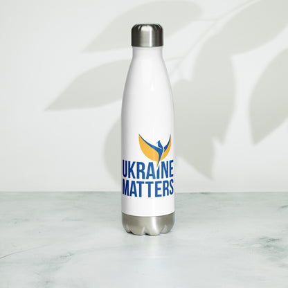 Stainless Steel Water Bottle - Ukraine Matters Logo