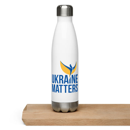 Stainless Steel Water Bottle - Ukraine Matters Logo