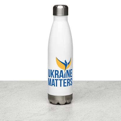 Stainless Steel Water Bottle - Ukraine Matters Logo