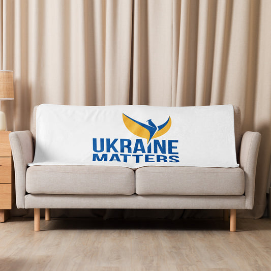 White Sherpa Blanket - Ukraine Matters Logo