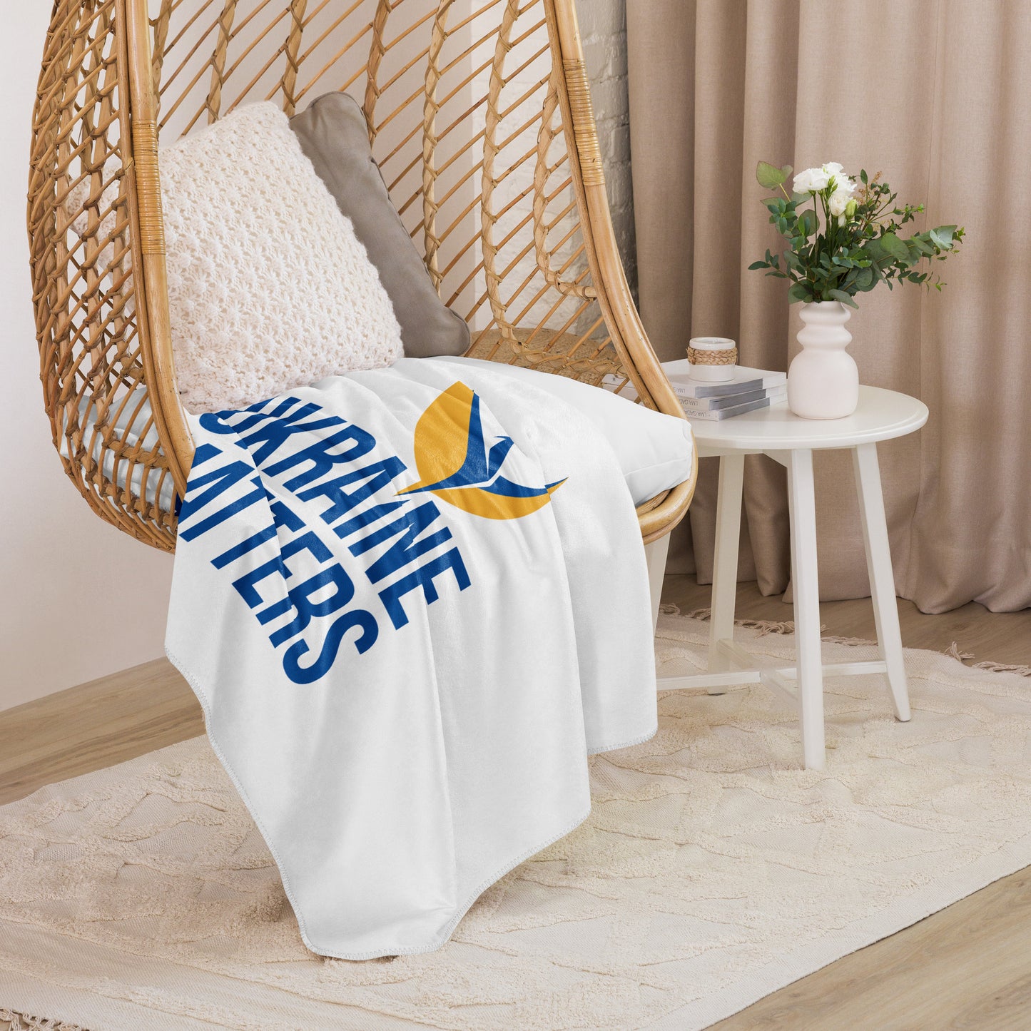 White Sherpa Blanket - Ukraine Matters Logo