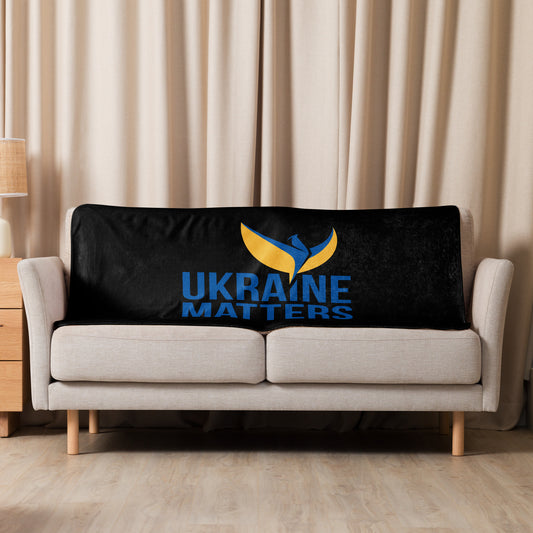 Black Sherpa Blanket - Ukraine Matters Logo