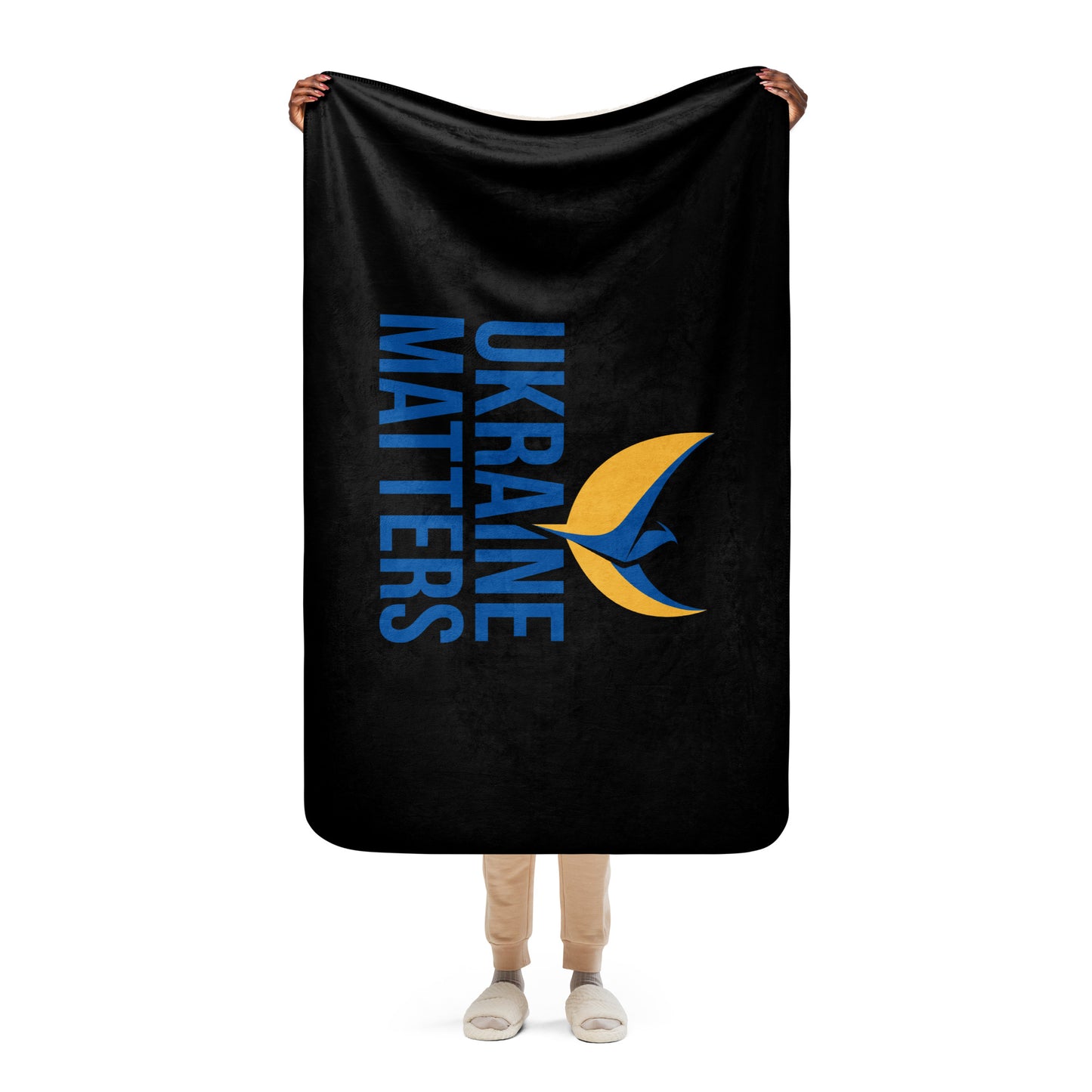 Black Sherpa Blanket - Ukraine Matters Logo