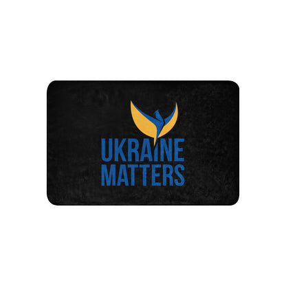 Black Sherpa Blanket - Ukraine Matters Logo