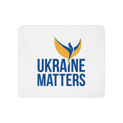 White Sherpa Blanket - Ukraine Matters Logo