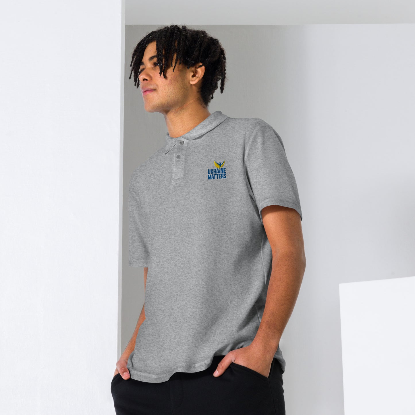 Unisex Polo Shirt - Embroidered Ukraine Matters Logo