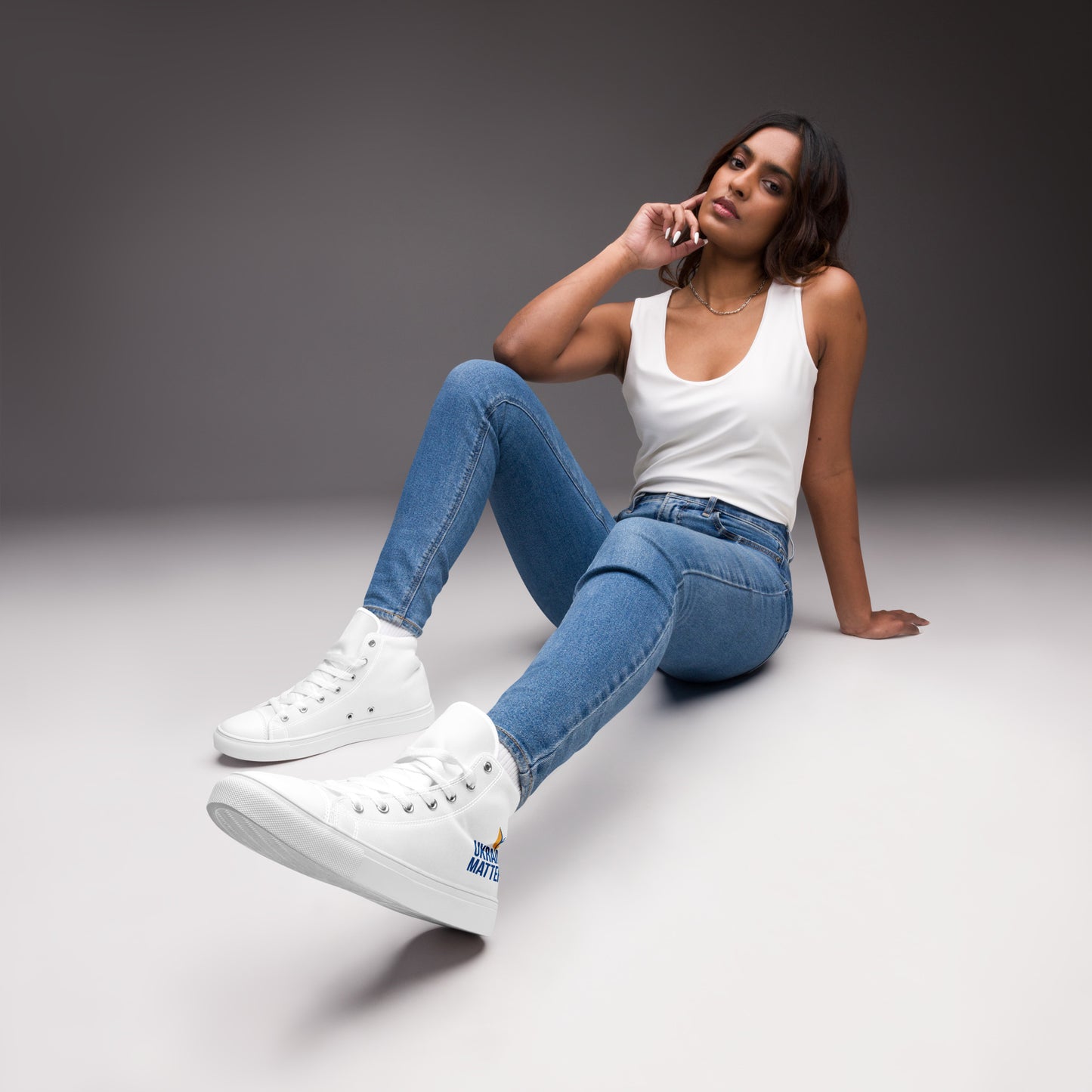 Women’s High Top White Canvas Shoes - Ukraine Matters Logo