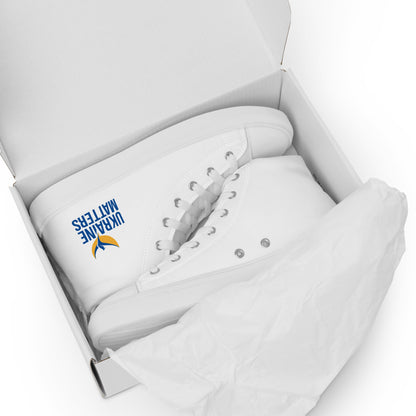 Women’s High Top White Canvas Shoes - Ukraine Matters Logo