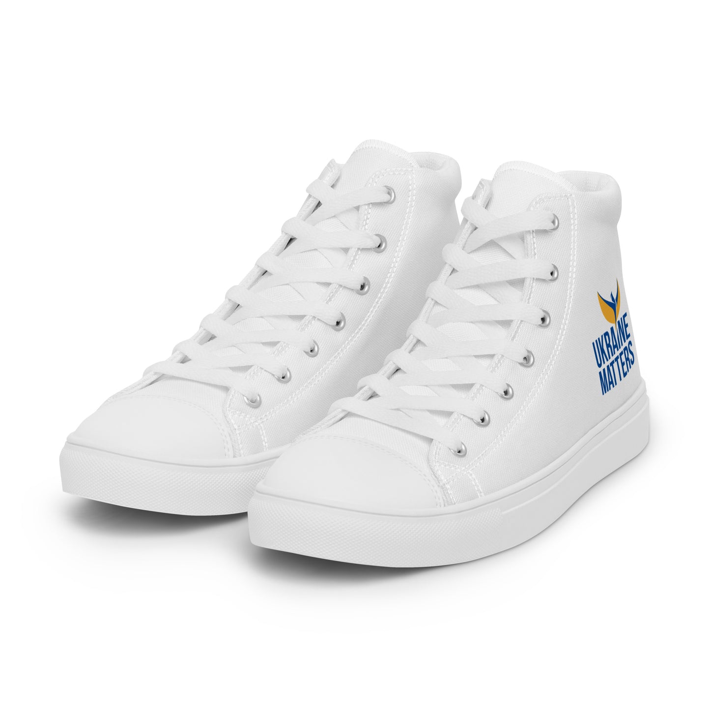 Women’s High Top White Canvas Shoes - Ukraine Matters Logo