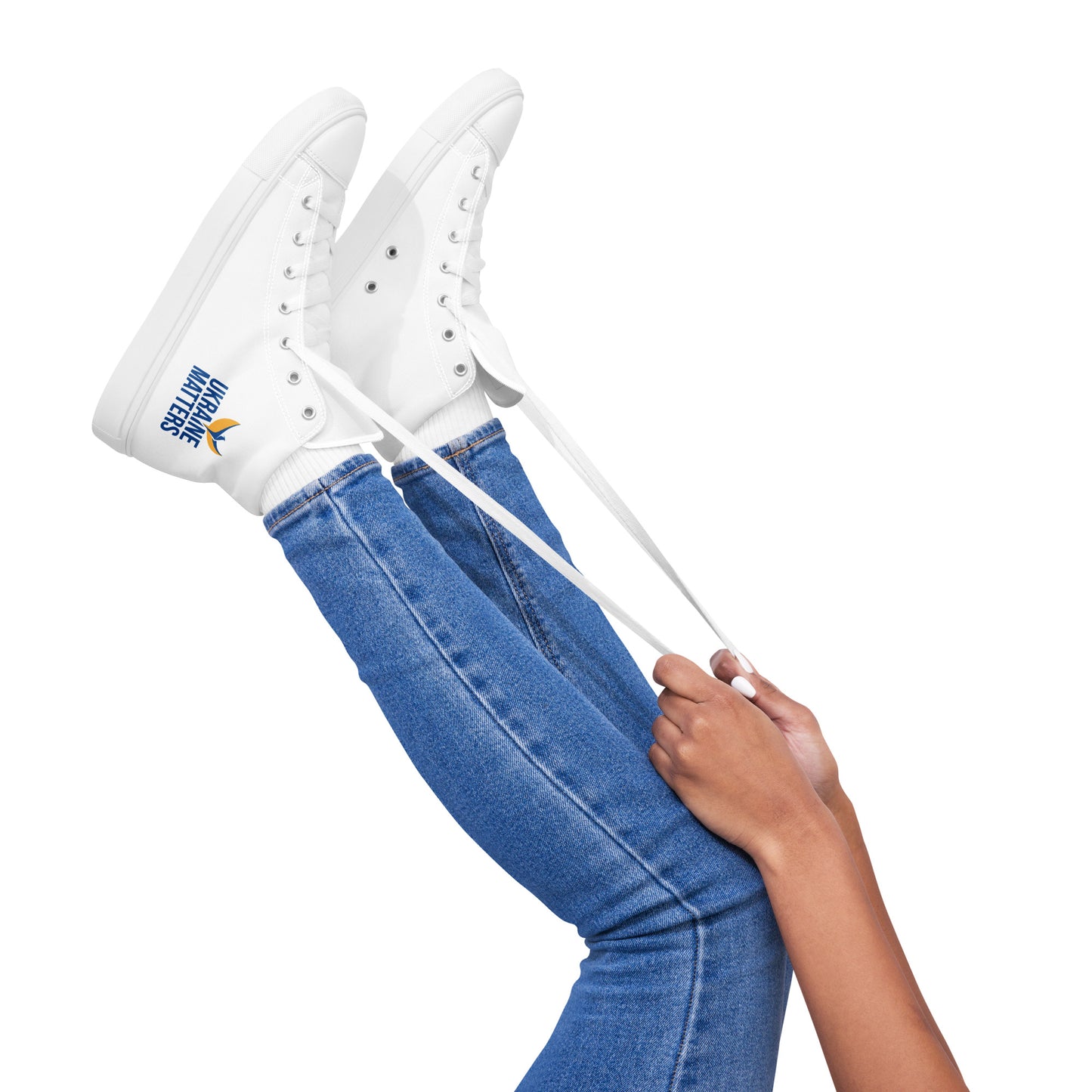 Women’s High Top White Canvas Shoes - Ukraine Matters Logo