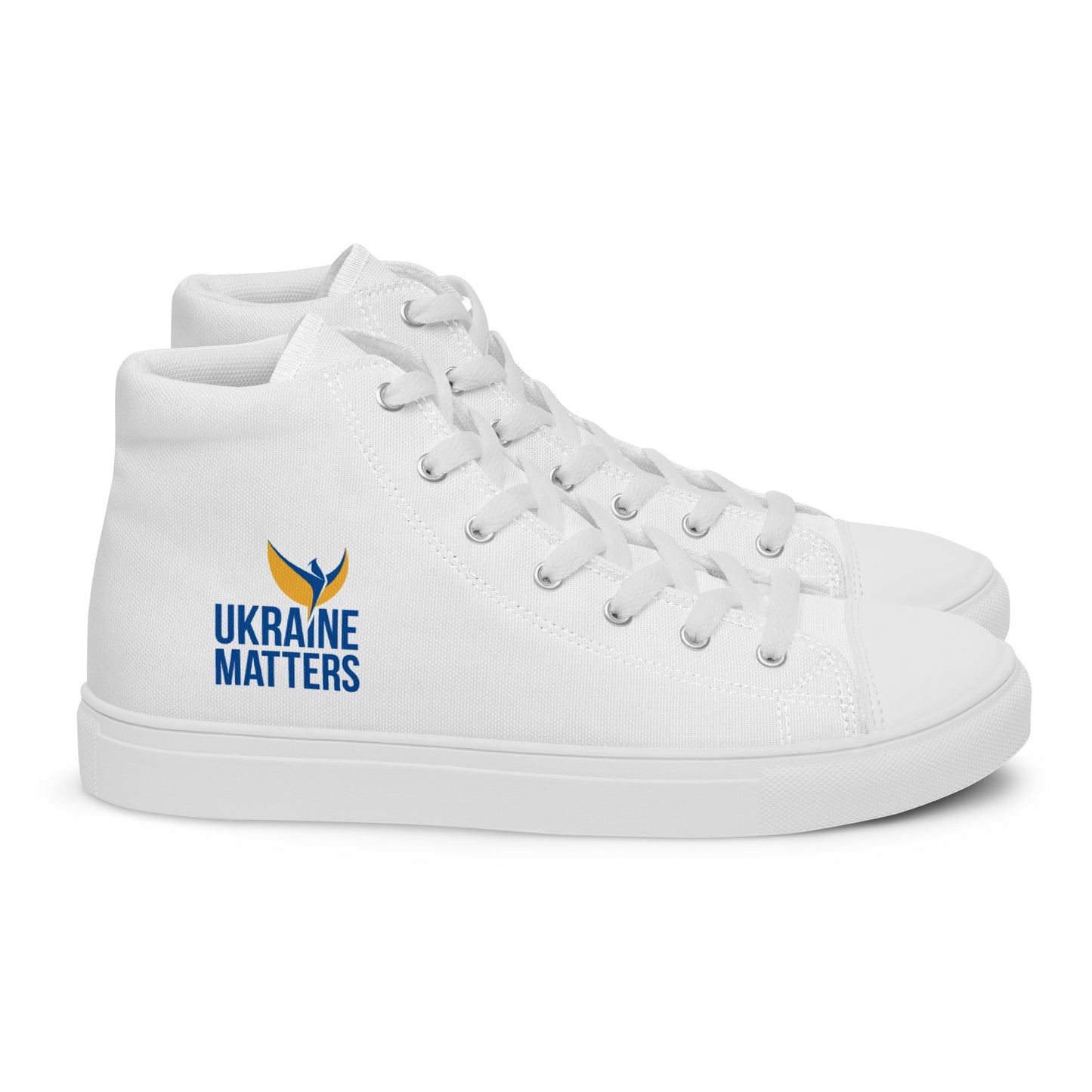 Women’s High Top White Canvas Shoes - Ukraine Matters Logo