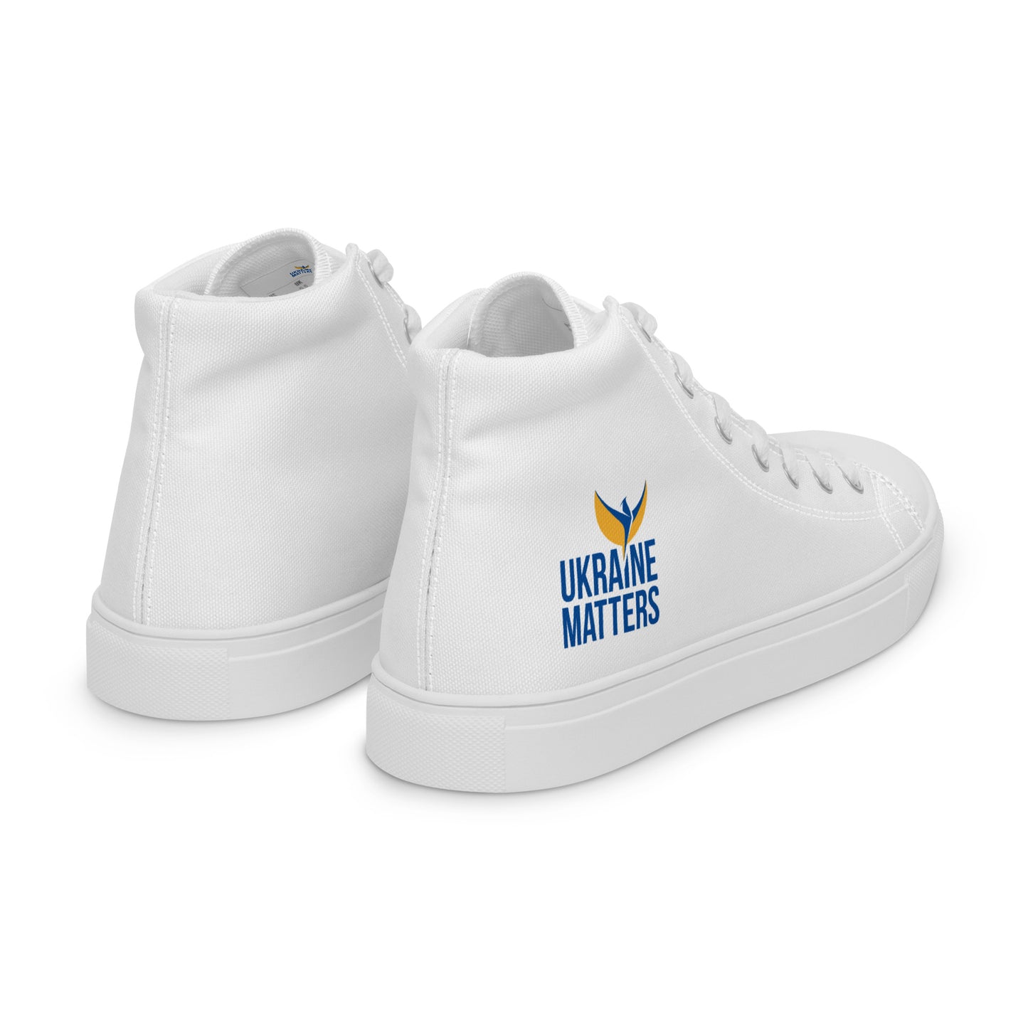 Women’s High Top White Canvas Shoes - Ukraine Matters Logo