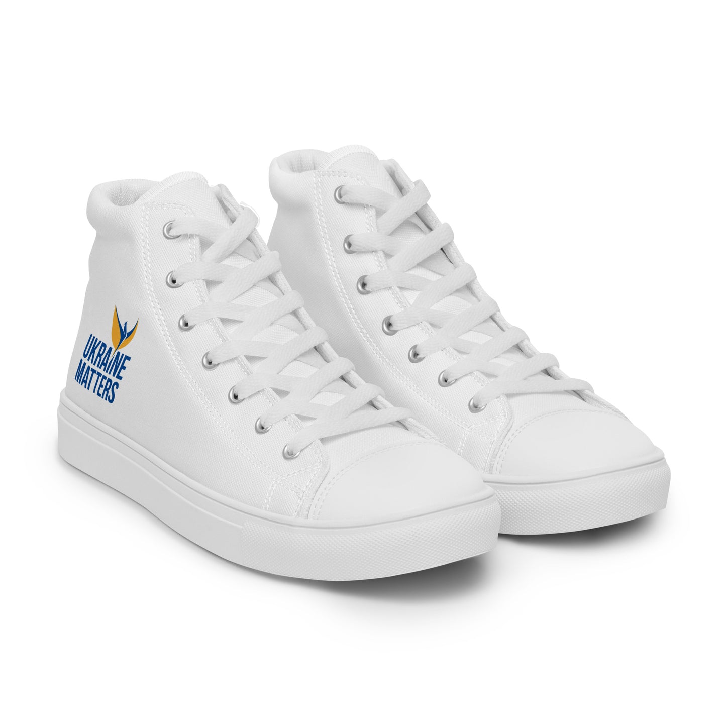 Women’s High Top White Canvas Shoes - Ukraine Matters Logo