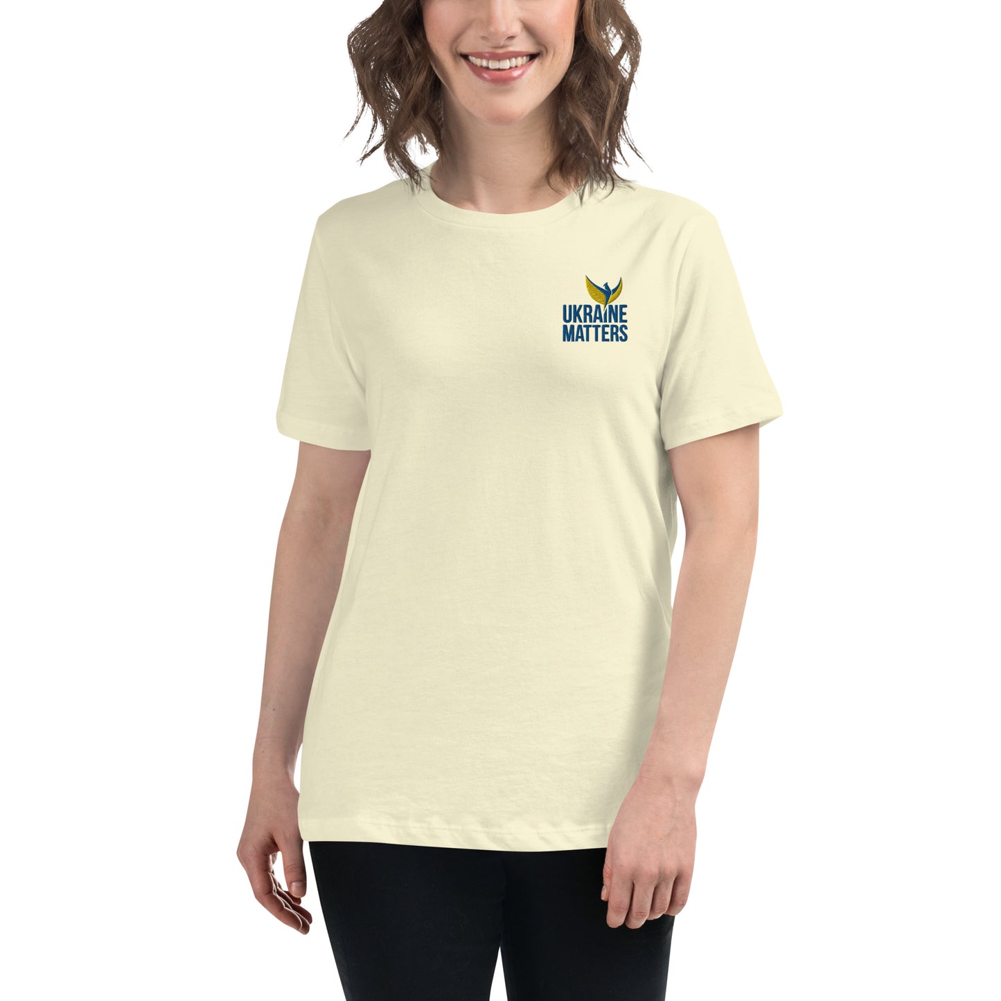 Women's Relaxed T-Shirt - Embroidered Ukraine Matters Logo