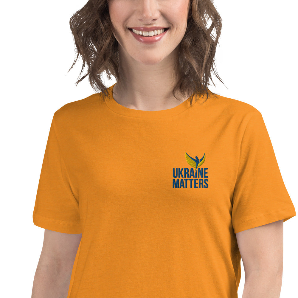 Women's Relaxed T-Shirt - Embroidered Ukraine Matters Logo